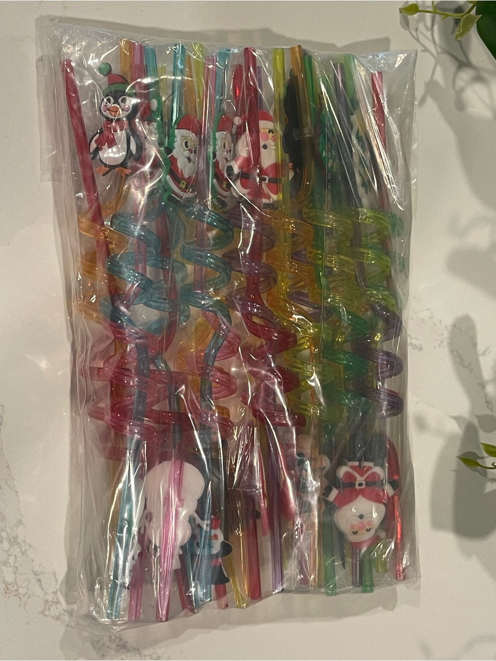 25pk Festive Spiral Christmas Party Straws with Holiday Charms - Multi-Color New